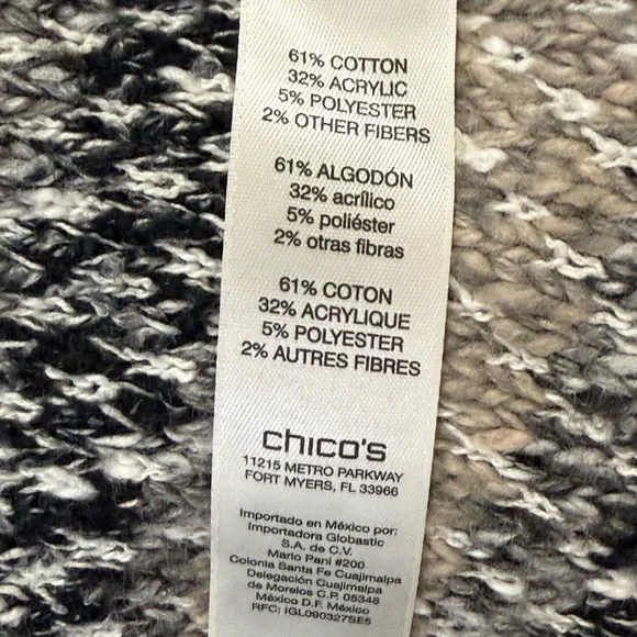 Chico’s Size 1 Knit Coatigan Cardigan Sweater Coatigan Stripe Long Relaxed Boho - Picture 8 of 9